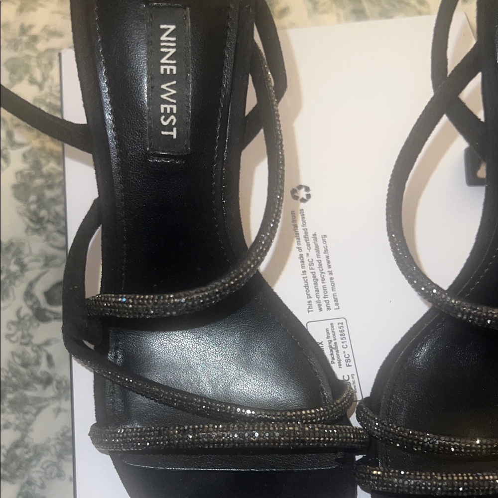 Nine West Black Glitter Strappy Heels - Picture 2 of 5